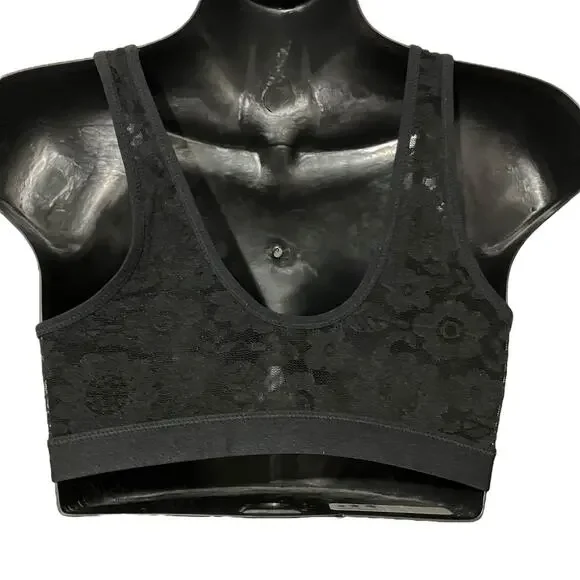 Aerie Womens Bralette Size Small Smoothez Black Floral Lace Scoop Pullover Bra - Picture 2 of 7